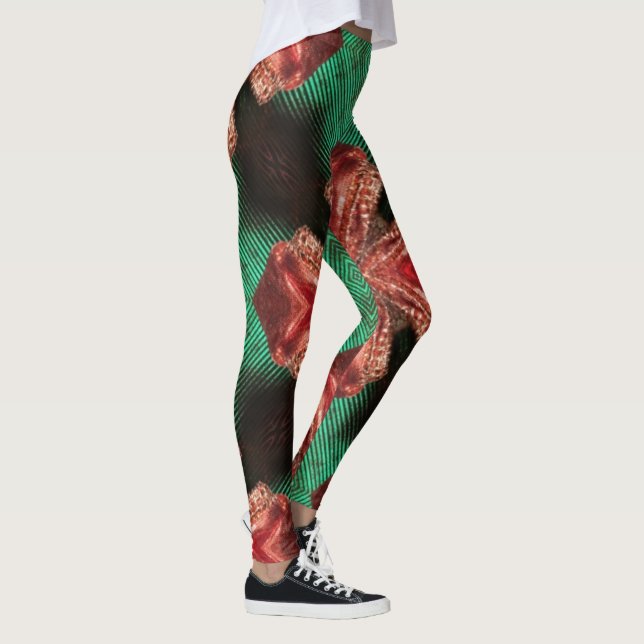 Leggings Diseño de cinta de cinta roja de satinado verde (Derecha)