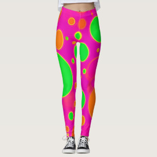 Leggings Diseño de Círculo Retro Verde y Rosa Neon