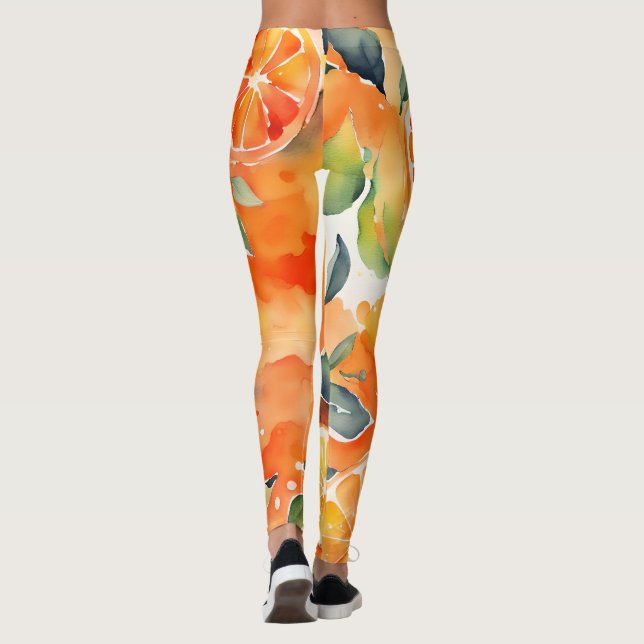 Leggings Diseño de cítricos de acuarela fresca para naranja (Reverso)