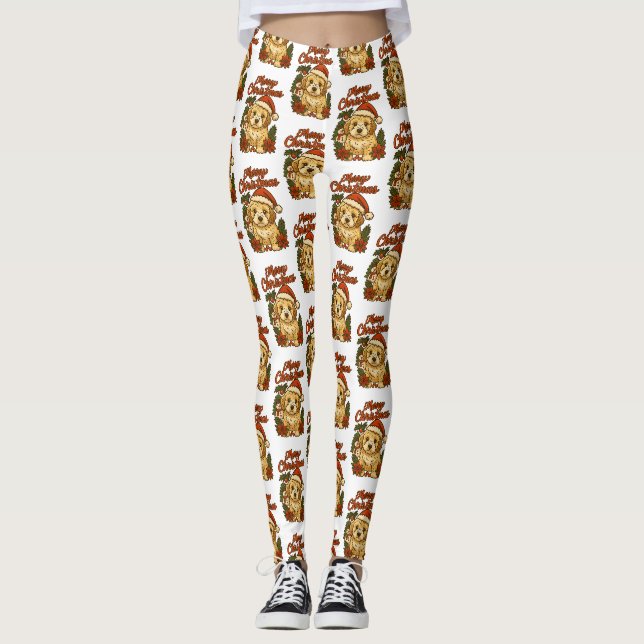 Leggings Diseño de Cockapoo de Navidad Feliz (Anverso)