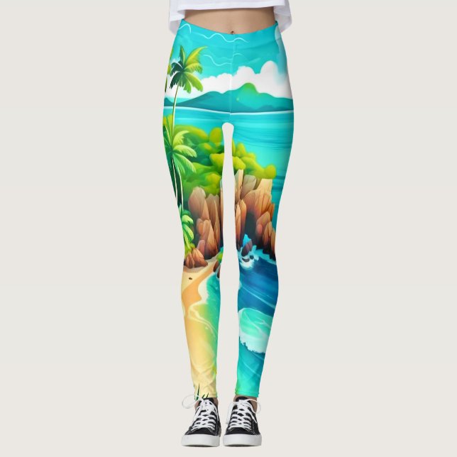 Leggings Diseño de colisiones costeras tropicales (Anverso)