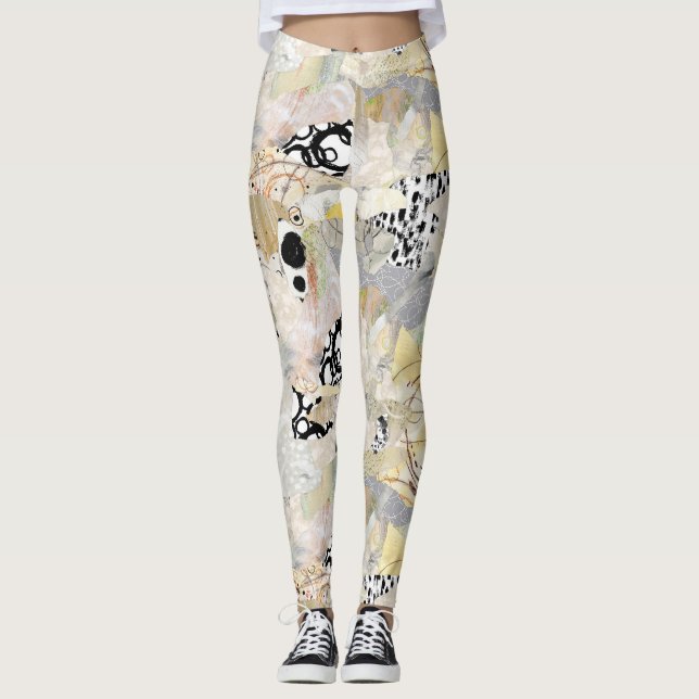Leggings Diseño de collage abstracto elegante neutral (Anverso)
