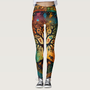 Leggings Diseño de colores vivos en el árbol de la vida