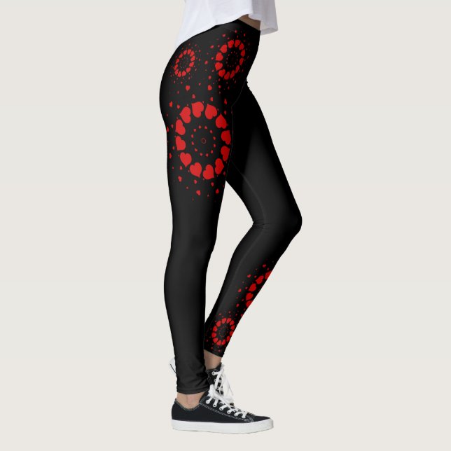 Leggings Diseño de corazones de San Valentín rojo en negro (Derecha)