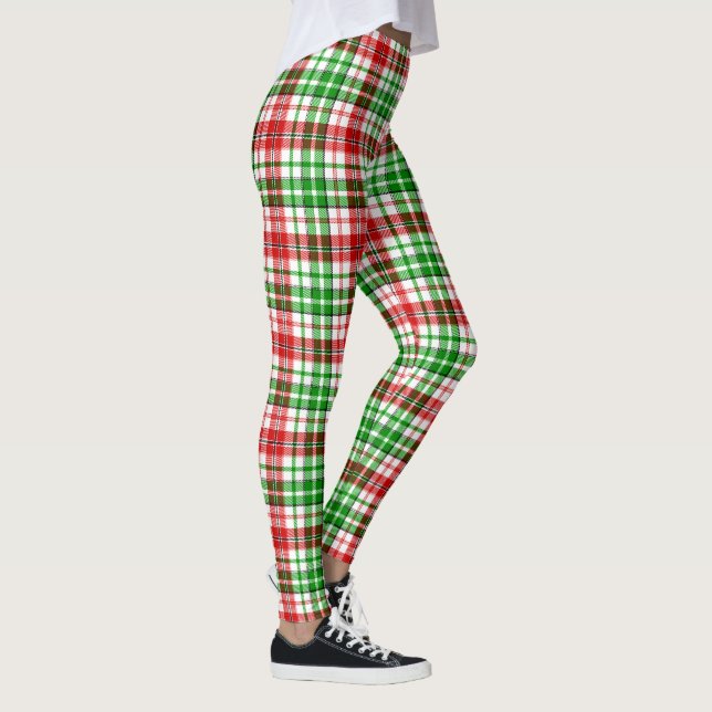 Leggings Diseño de Cuadro Escocés Blanco Rojo Verde (Derecha)