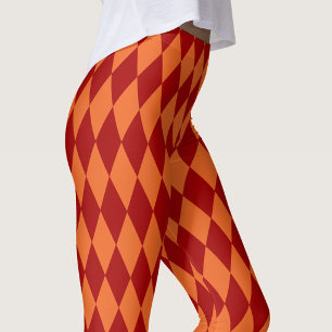 Leggings Diseño de cuadros arlequín rojo y naranja