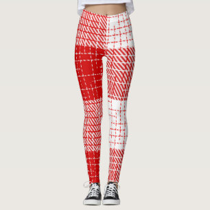 Leggings Diseño de cuadros escoceses atrevidos en rojo y bl