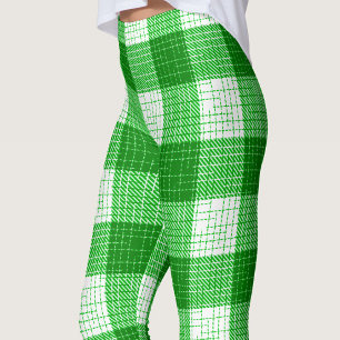 Leggings Diseño de cuadros escoceses atrevidos en verde y b