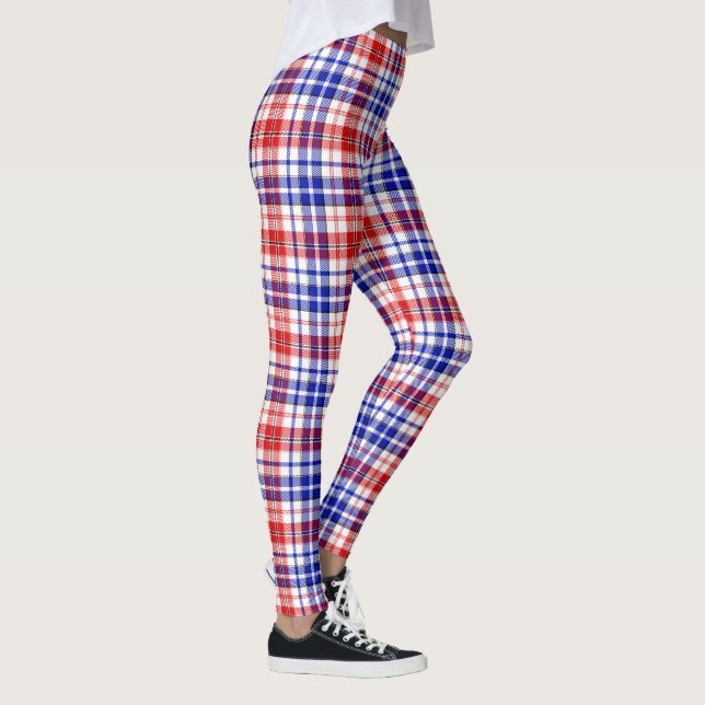 Leggings Diseño de cuadros escoceses blanco rojo azul (Derecha)