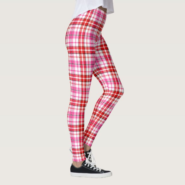 Leggings Diseño de cuadros escoceses blanco rojo rosa (Derecha)