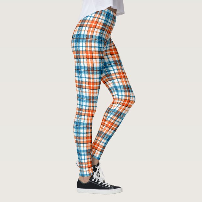 Leggings Diseño de cuadros escoceses naranja azul blanco (Derecha)