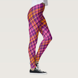 Leggings Diseño de cuadros escoceses naranja rosa púrpura