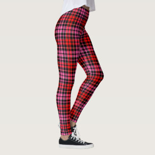 Leggings Diseño de cuadros escoceses rojo negro y rosa