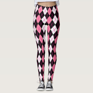 Leggings Diseño de diamante Argyle rosa negro blanco