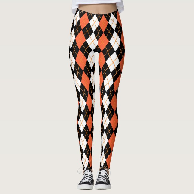 Leggings Diseño de diamante de argelia blanco negro naranja (Anverso)