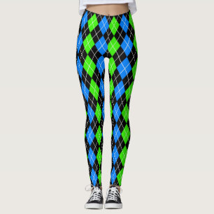 Leggings Diseño de diamante de argyle verde azul negro