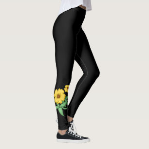 Leggings Diseño de dos flores amarillas ~ fondo negro ~