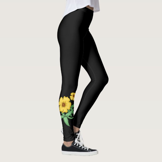 Leggings Diseño de dos flores amarillas ~ fondo negro ~ (Derecha)