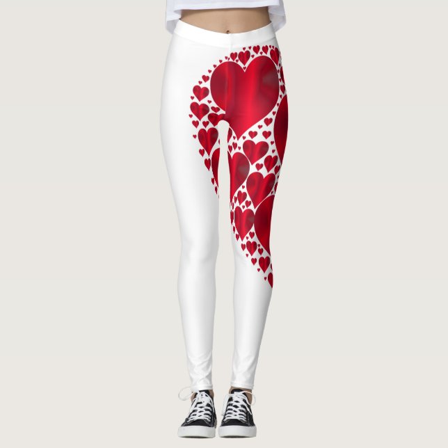 Leggings Diseño de encajes en el corazón rojo sobre fondo b (Anverso)