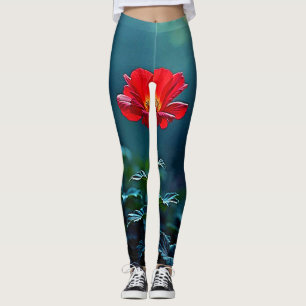Leggings Diseño de enfoque de flor roja única