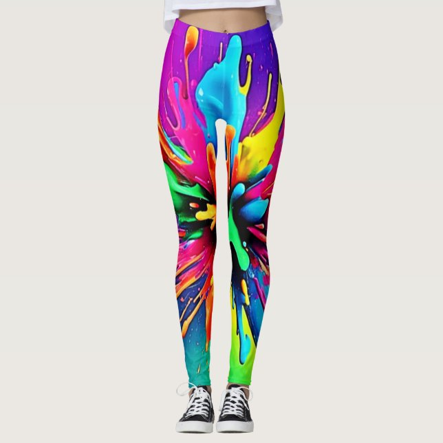Leggings Diseño de explosión de pintura vibrante (Anverso)