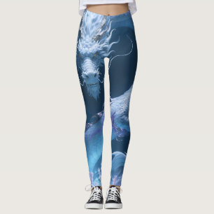 Leggings Diseño de fantasía artística de dragón de agua chi