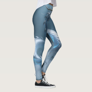 Leggings Diseño de Fantasía Artística del Dragón Azul Blanc