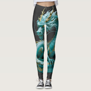 Leggings Diseño de fantasía artística del dragón verde dora