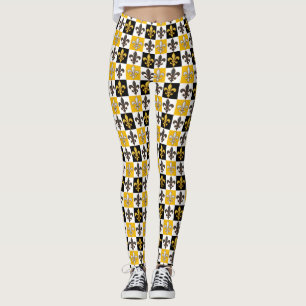 Leggings Diseño de flor de lis con cuadros blancos amarillo