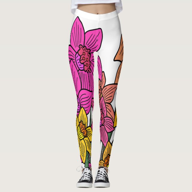 Leggings Diseño de flores de Daffodils coloridas (Anverso)