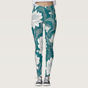 Leggings Diseño de flores orientales blancas