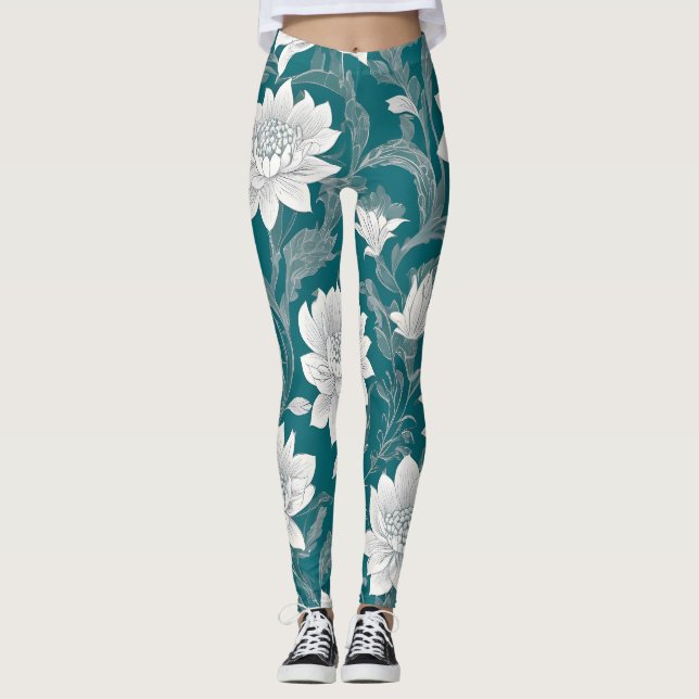Leggings Diseño de flores orientales blancas (Anverso)