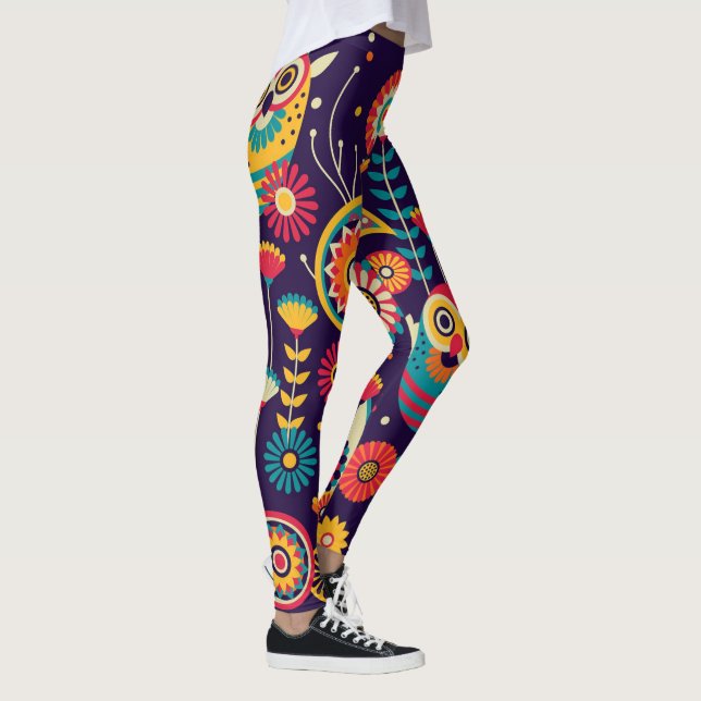 Leggings Diseño de fondo de búho vibrante (Derecha)