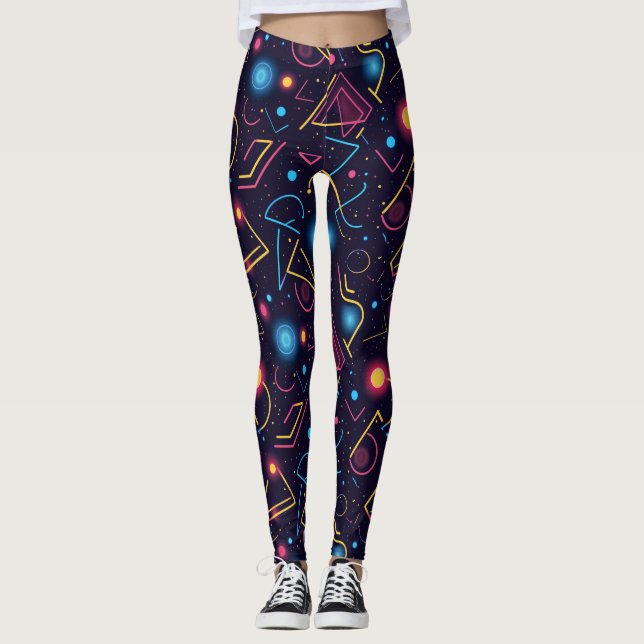 Leggings Diseño de formas geométricas de neón abstractas (Anverso)