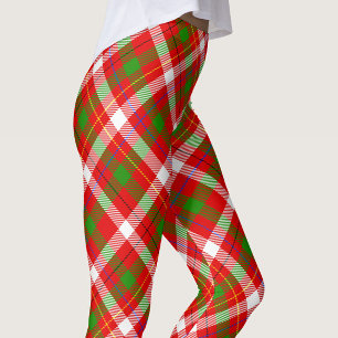 Leggings Diseño de franela a cuadros rojo verde y blanco de