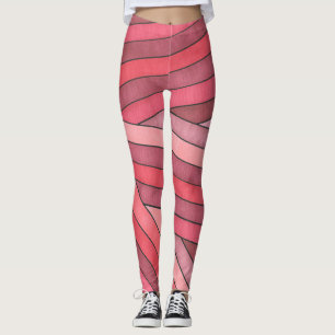 Leggings Diseño de franja geométrica roja pintada a mano