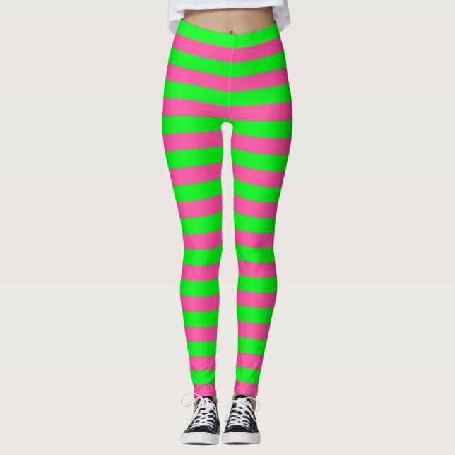 Leggings Diseño de franjas rosadas y verdes (Anverso)