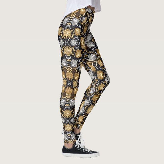 Leggings Diseño de gimnasio de encino dorado y plateado (Derecha)