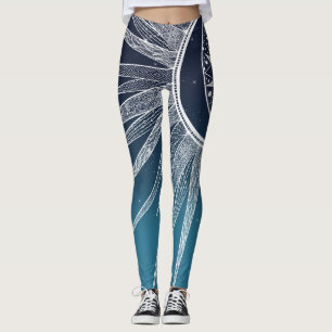 Leggings Diseño de gradiente azul de la luna de sol blanca