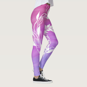 Leggings Diseño de hoja abstracta sobre fondo rosa