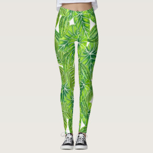 Leggings Diseño de hojas tropicales de color acuático