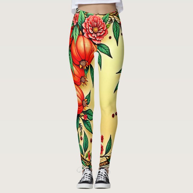 Leggings Diseño de Ilustracion floral de otoño (Anverso)