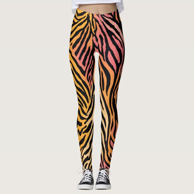 Leggings Diseño de impresión asimétrica a rayas de animales (Anverso)