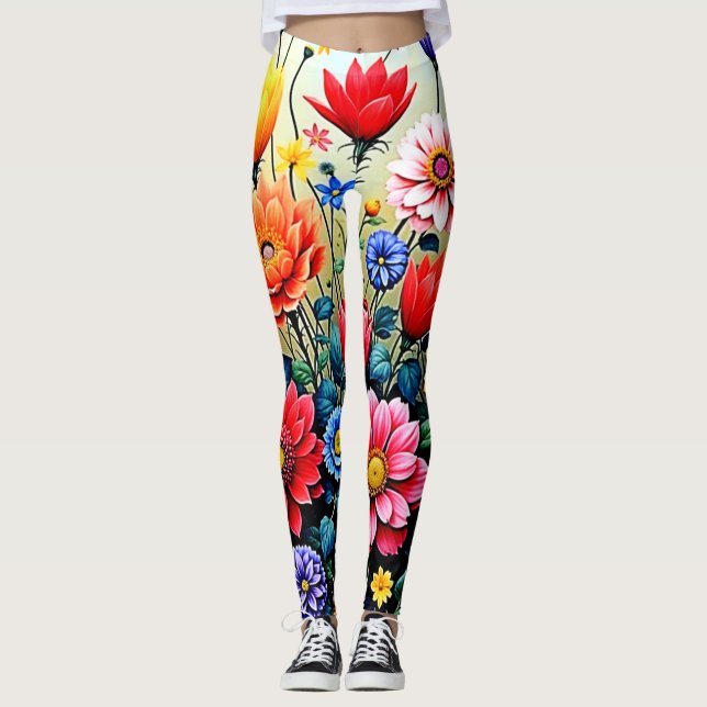 Leggings Diseño de jardín de flores abstractas alegres (Anverso)