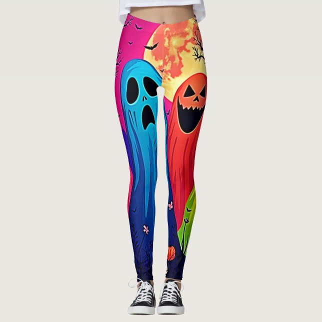 Leggings Diseño de la fiesta de Halloween de Neon Ghosts (Anverso)
