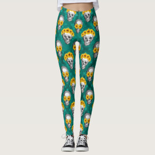 Leggings Diseño de la serie Calaveras de Turquesa y Girasol