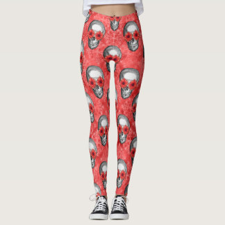 Leggings Diseño de la serie de cráneos rojos y girasoles 13