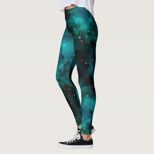 Leggings Diseño de la serie de galaxias verde azuladas 1 (Izquierda)