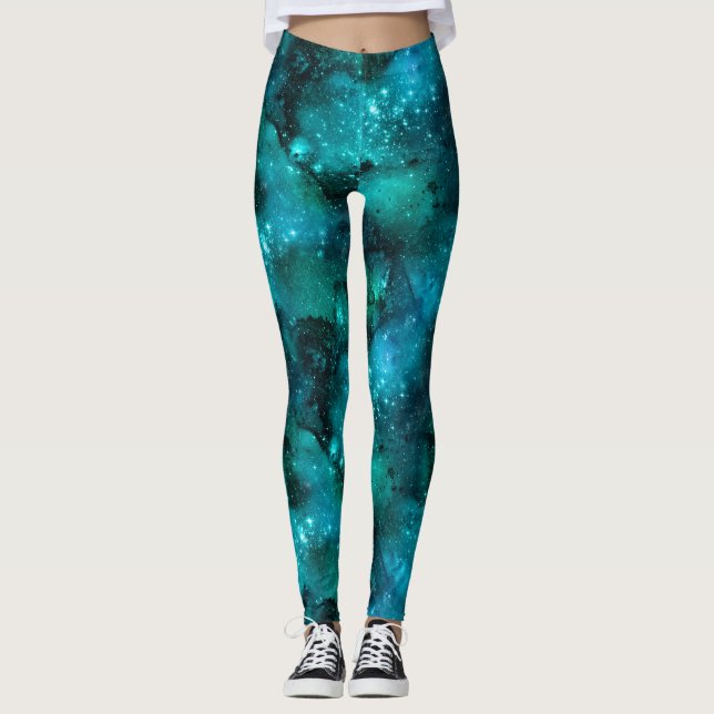 Leggings Diseño de la serie de galaxias verde azuladas 6 (Anverso)