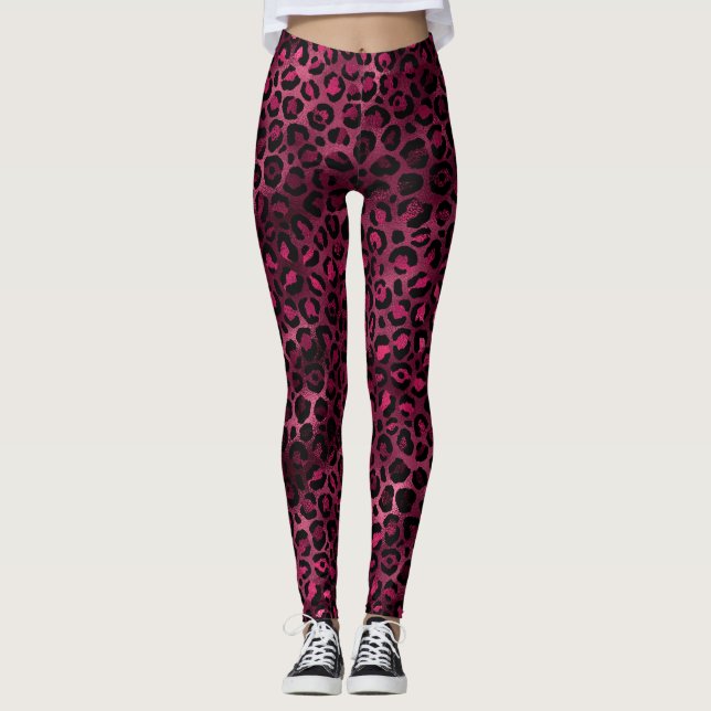 Leggings Diseño de la serie de Leopardo de Borgoña y Oro 9 (Anverso)